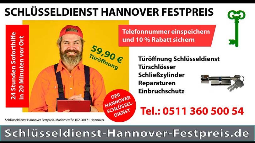 Schlüsseldienst Hannover Endpreis – Türöffnung 59,90 €.